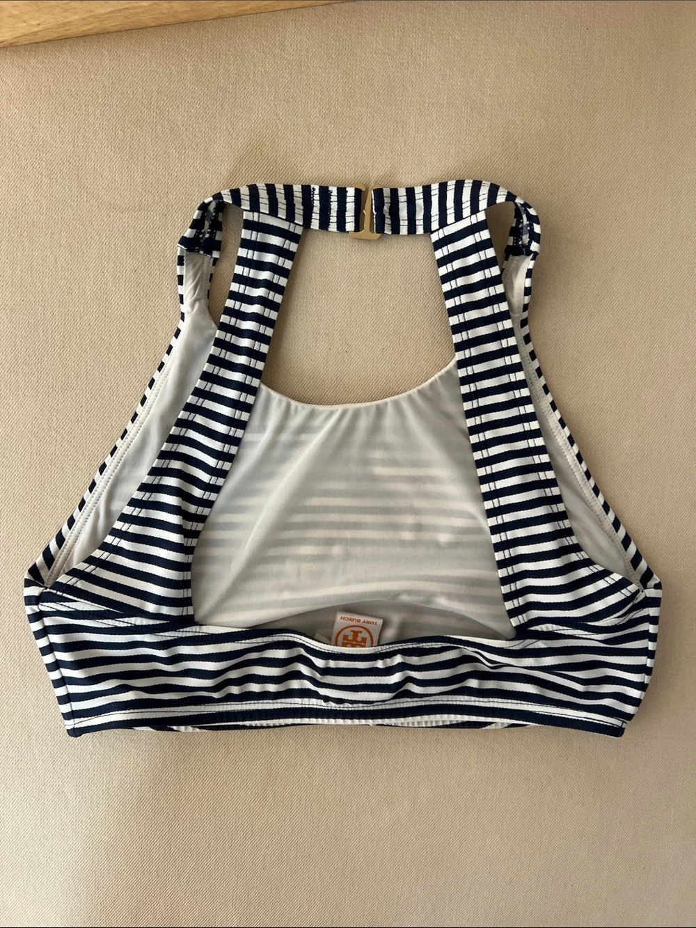 Tory Burch Striped Navy and White Halter Bikini Top